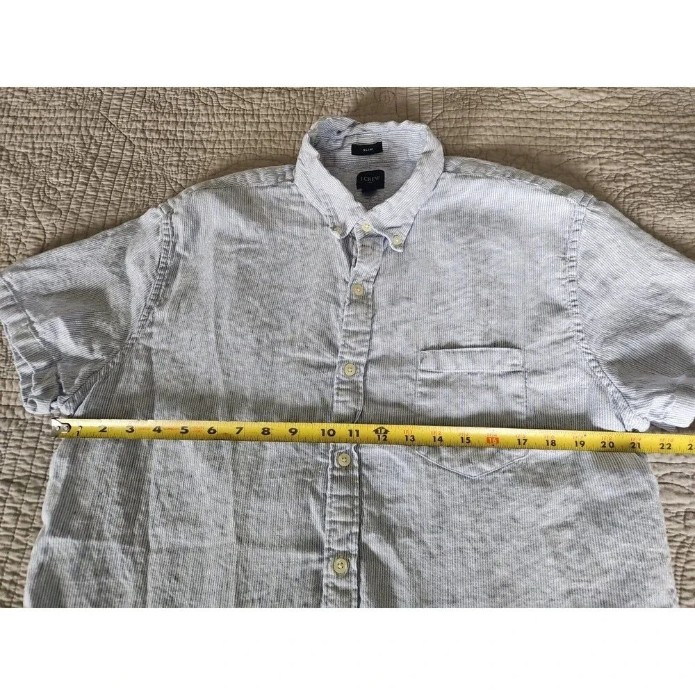 J Crew Men's Blue White Stripe Linen Cotton Blend Slim Fit Shirt Size XL
